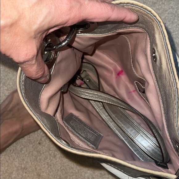 Coach Metallic Silver and Cream Shoulder Bag, Rehab purse - Picture 5 of 5